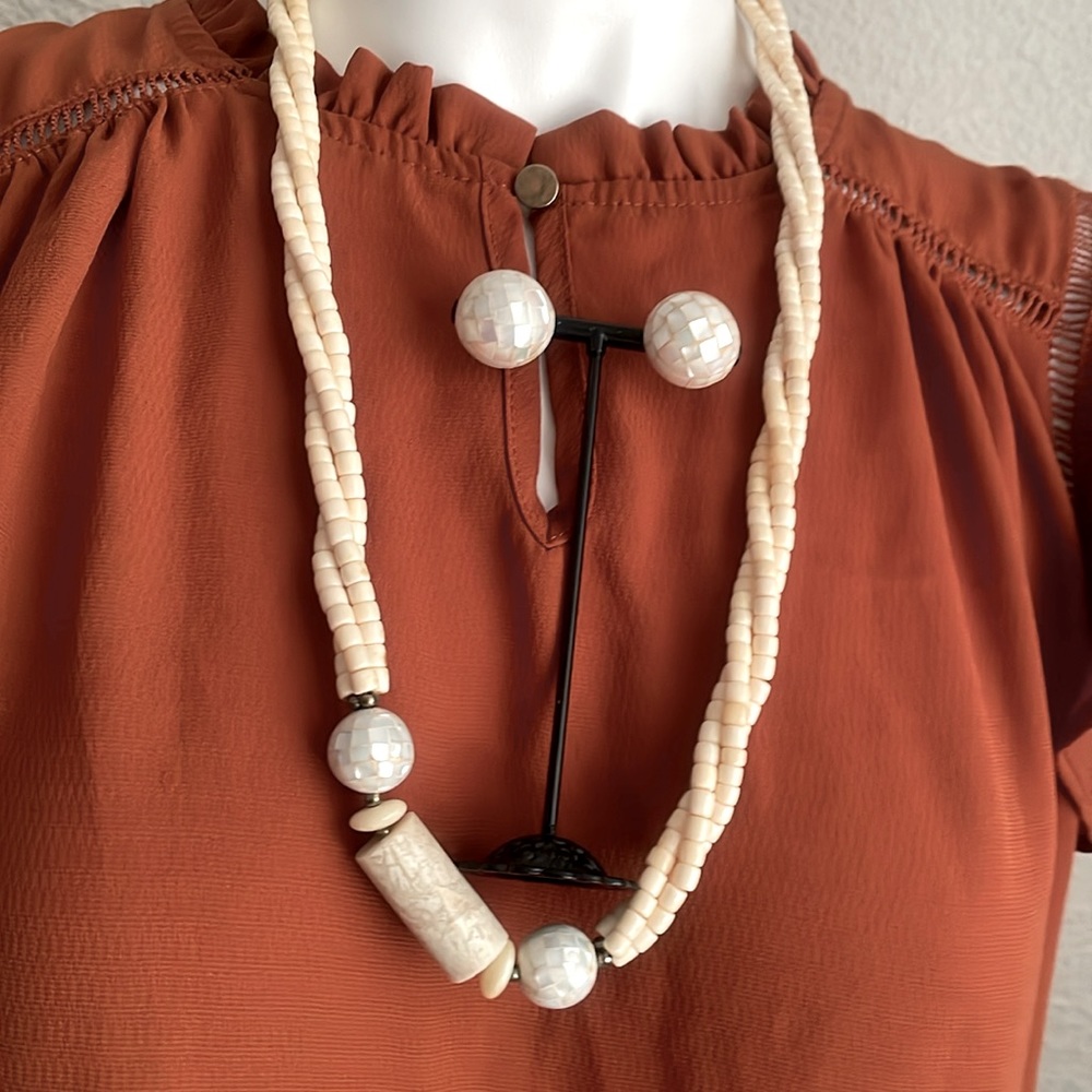 Vintage inlay mother of pearl Necklace and earrings set